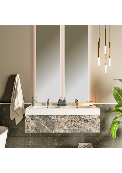 Elara 500 x 1200 mm Çift Hazneli Etajerli Akrilik Banyo Lavabosu indirimleri