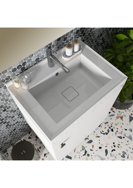 Lyra, 500X700 mm Etajer ve Tezgah Üstü Uyumlu Akrilik Banyo Lavabosu