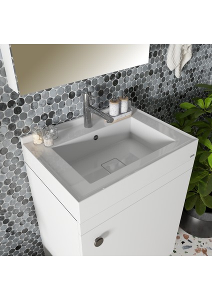 Lyra, 500X700 mm Etajer ve Tezgah Üstü Uyumlu Akrilik Banyo Lavabosu