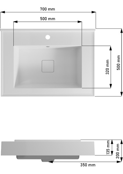 Lyra, 500X700 mm Etajer ve Tezgah Üstü Uyumlu Akrilik Banyo Lavabosu