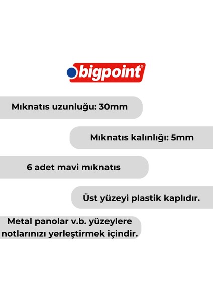 | Magnet 30 mm Mıknatıs, Mavi, 6'lı Blister, Plastik Kaplama, Notlar Için modelleri
