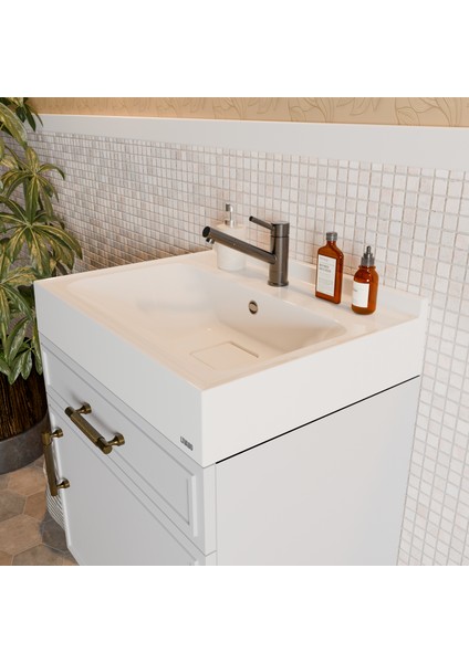 Helia 450 x 600 mm Etajer ve Tezgah Üstü Uyumlu Akrilik Banyo Lavabosu