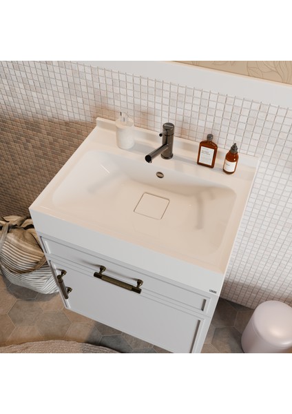 Helia 450 x 600 mm Etajer ve Tezgah Üstü Uyumlu Akrilik Banyo Lavabosu