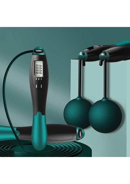 Çift LED Dijital Sayaçlı 4 Modlu Akıllı Çelik Ip Atlama Fitness Kondsiyon Yeşil