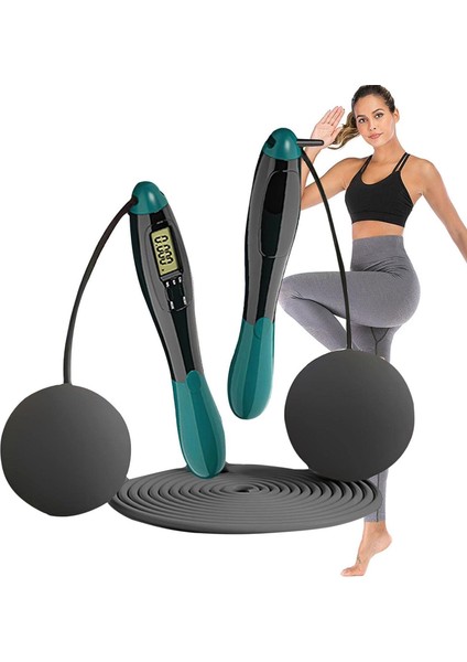 Çift LED Dijital Sayaçlı 4 Modlu Akıllı Çelik Ip Atlama Fitness Kondsiyon Yeşil