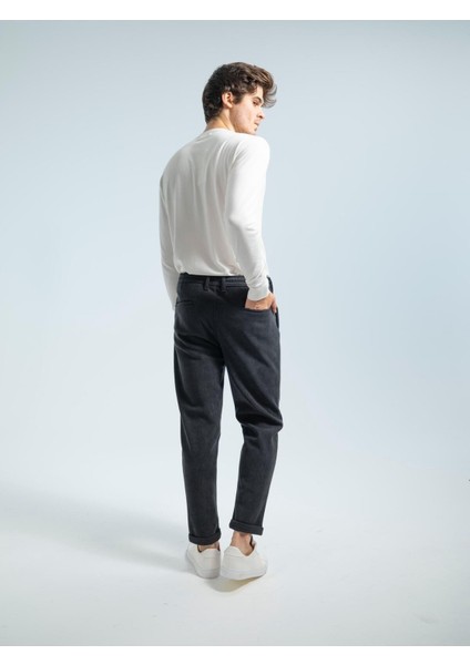 Erkek Kadife Boyfriend Pantolon , Slim Fit Rahat Kesim Beli Bağlamalı Yan Cepli Jogger Pantolon