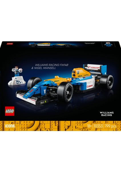 ® Icons Williams Racing FW14B ve Nigel Mansell 10353 - Yetişkinler için Koleksiyonluk Yaratıcı Model Yapım Seti (799 Parça)