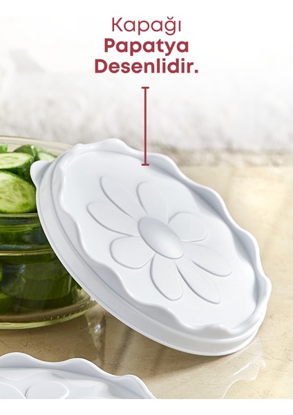 3 Adet Beyaz Plastik Kapaklı Kahvaltılık Cam Kase- Kahvaltılık Saklama Kabı 415 cc