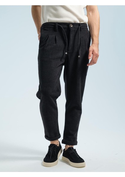 Erkek Kadife Boyfriend Pantolon , Slim Fit Rahat Kesim Beli Bağlamalı Yan Cepli Jogger Pantolon fırsatları