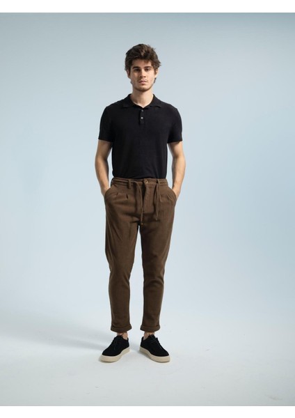 Erkek Kadife Boyfriend Pantolon , Slim Fit Rahat Kesim Beli Bağlamalı Yan Cepli Jogger Pantolon fırsatları