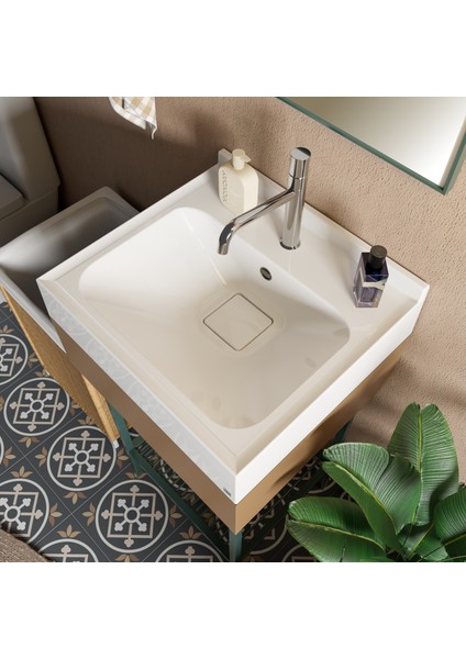 Selva 450 x 500 mm Tezgah Üstü ve Etajer Uyumlu Akrilik Banyo Lavabosu