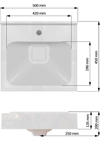 Selva 450 x 500 mm Tezgah Üstü ve Etajer Uyumlu Akrilik Banyo Lavabosu