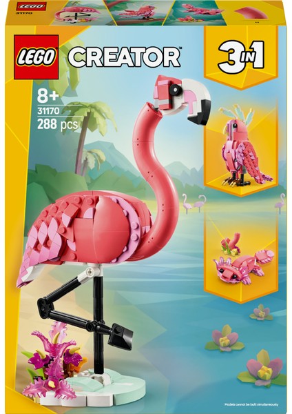 ® Creator 3’ü 1 Arada Vahşi Hayvanlar: Pembe Flamingo 31170 - 8 Yaş & Üzeri Çocuklar için Oyuncak Yapım Seti (288 Parça)