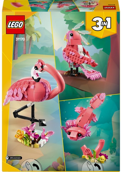 ® Creator 3’ü 1 Arada Vahşi Hayvanlar: Pembe Flamingo 31170 - 8 Yaş & Üzeri Çocuklar için Oyuncak Yapım Seti (288 Parça)