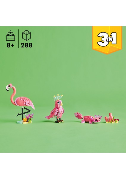 ® Creator 3’ü 1 Arada Vahşi Hayvanlar: Pembe Flamingo 31170 - 8 Yaş & Üzeri Çocuklar için Oyuncak Yapım Seti (288 Parça)