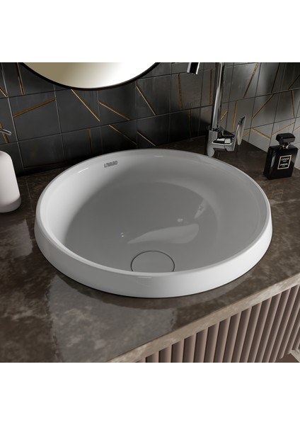 Lıvıo 470 x 350 x 200 mm Tezgah Üstü ve Ankastre Uyumlu Akrilik Banyo Lavabosu
