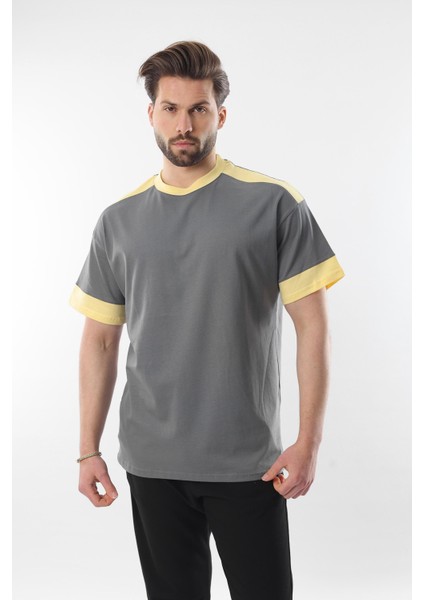 Füme Omzu Şerit Detaylı Erkek T-Shirt E7125