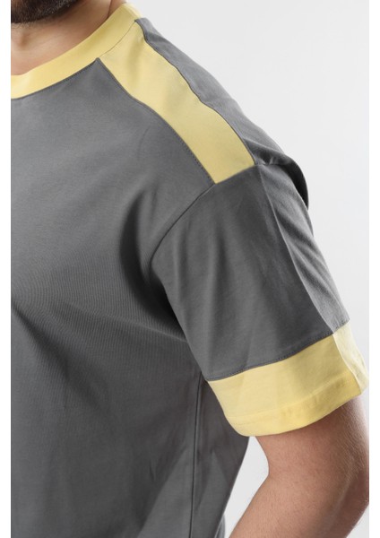 Füme Omzu Şerit Detaylı Erkek T-Shirt E7125 fırsatları