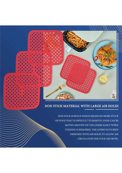 Tekrar Kullanılabilir Fritöz Kaplamaları, Yapışmaz Yüzey, Hava Sirkülasyon Delikleri, Birinci Sınıf Kalite, 3 Kaplama Seti 9x9 Inç, Kırmızı (Yurt Dışından)