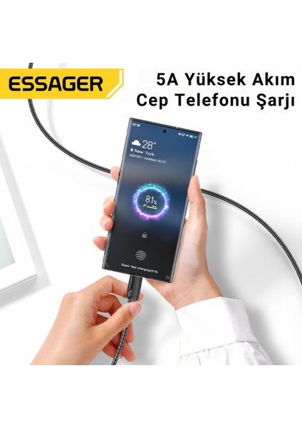 0.25CM Pd 100W Süper Hızlı Type-C To Type-C Şarj Data Kablosu E-Marker Çipli Akıllı Şarj Kablosu