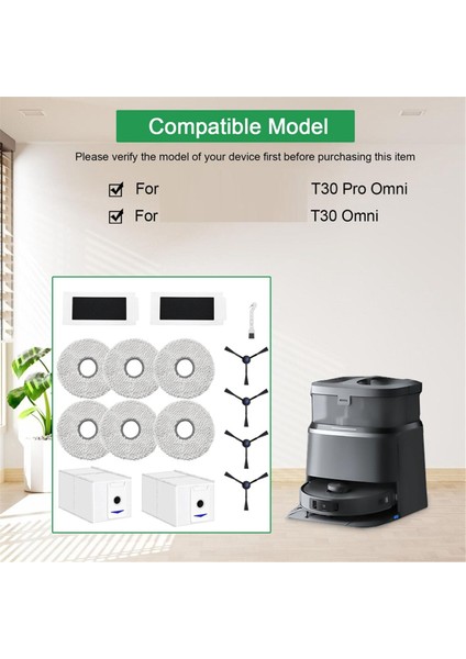 Ecovacs Deebot T30 Pro Omni Robot Süpürge Için Yedek Parça Aksesuar Seti: Mendiller Toz Torbaları Yan Fırçalar Filtreler (Yurt Dışından)