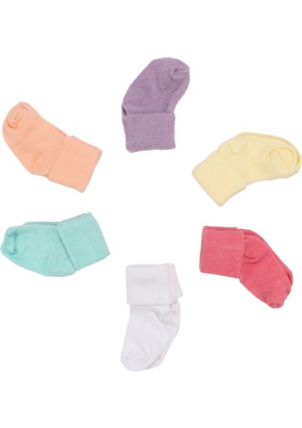 Unisex Beyaz Turkuaz Pembe 6 Renk Kıvrık Çorap 0-6 Ay fiyatları