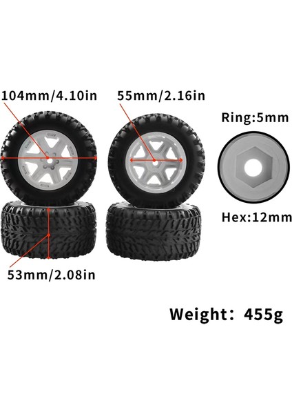 4 Adet 104MM Tekerlek Lastiği 12MM Altıgen 16207 1/16 Rc Araba Için, 2 (Yurt Dışından) indirimleri