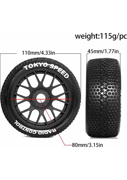 4 Adet 110MM 18 Rc Araba Buggy Tekerlekleri Lastik 17MM Altıgen A (Yurt Dışından)
