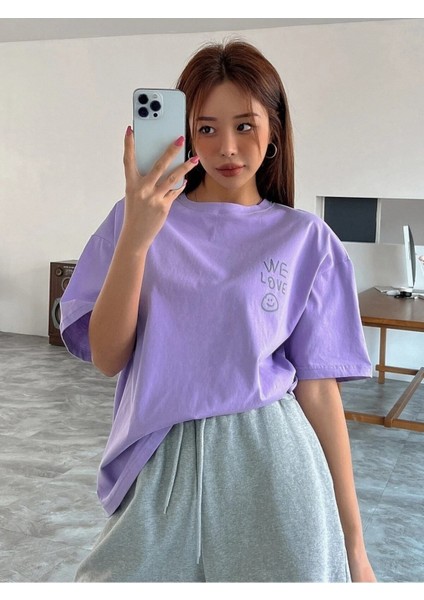 Kadın / Kız We Love Baskılı Oversize T-Shirt
