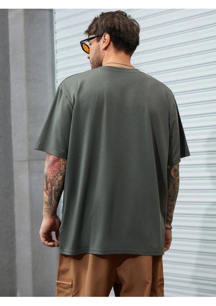 Erkek Füme Oversize T-Shirt Kartal Baskılı fırsatları