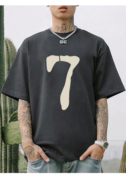 7 Rakam Baskılı Oversize Erkek T-Shirt Salaş Boyfirend modelleri