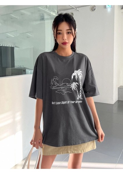 Kadın / Kız 6füme Oversize T-Shirt Plamıye Baskılı modelleri