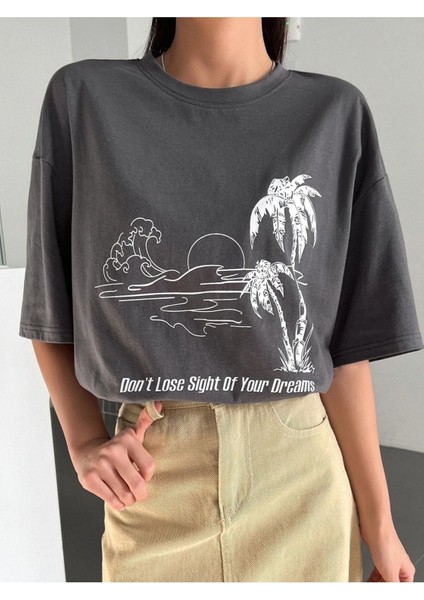 Kadın / Kız 6füme Oversize T-Shirt Plamıye Baskılı fırsatları