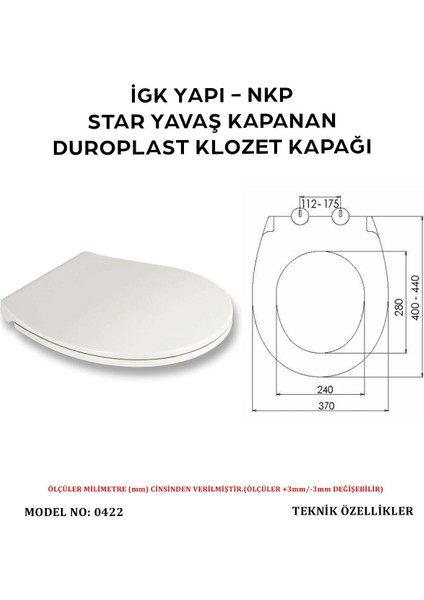 Igk Yapı - 0422 Star Yavaş Kapanan Duroplast Klozet Kapağı