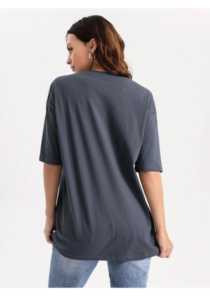 Womens Baskılı Kadın / Kız Oversize Füme Salas T-Shirt Boyfriend fırsatları