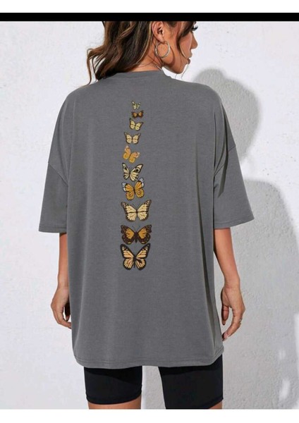 Butterflies Baskılıkadın / Kız Oversize Salaş T-Shirt Boyfirend