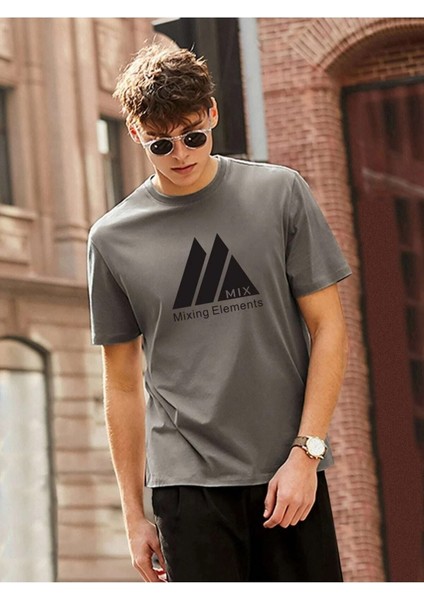 Erkek Füme Oversize T-Shirt Mıx Baskılı