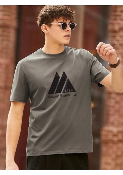 Erkek Füme Oversize T-Shirt Mıx Baskılı