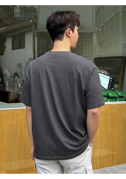 Erkek Füme Oversize T-Shirt Purpose Baskılı