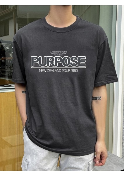 Erkek Füme Oversize T-Shirt Purpose Baskılı