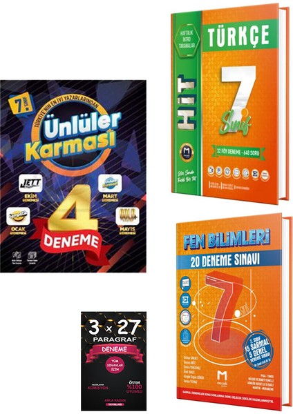 (Sınıf: 7) 2025 Tüm Dersler 4lü Karma Deneme / Türkçe / Fen Bilimleri 20 Li Deneme