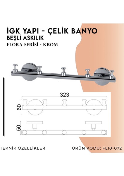 Igk Yapı - Clk Banyo Flora Beşli Askılık (FL10-072)