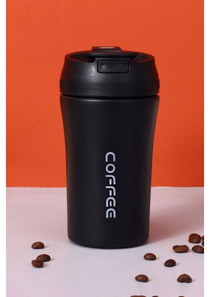 304 Paslanmaz Çelik Siyah 400 ml Kahve El Termos Mug CIN853SY