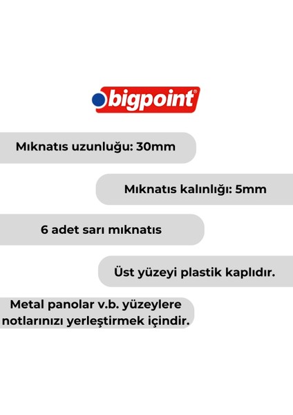 | Magnet 30 mm Mıknatıs, Sarı, 6'lı Blister, Plastik Kaplama, Notlar Için modelleri