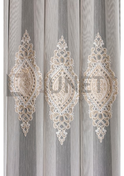 Kullanıma Hazır Lotus Desen Dantelli Krem Renk (1x3) Sık Pileli Tül Perde fırsatları