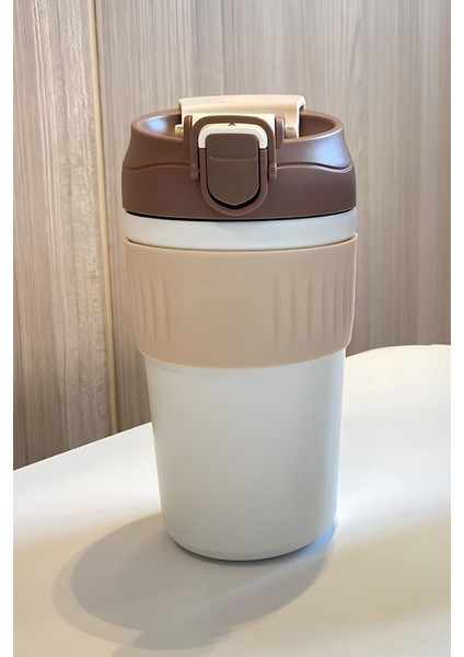 316 L Çelik Kahverengi 450 ml Pipetli Soğuk Sıcak Kahve El Termos Mug CIN847KHV