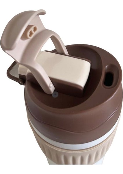 316 L Çelik Kahverengi 450 ml Pipetli Soğuk Sıcak Kahve El Termos Mug CIN847KHV