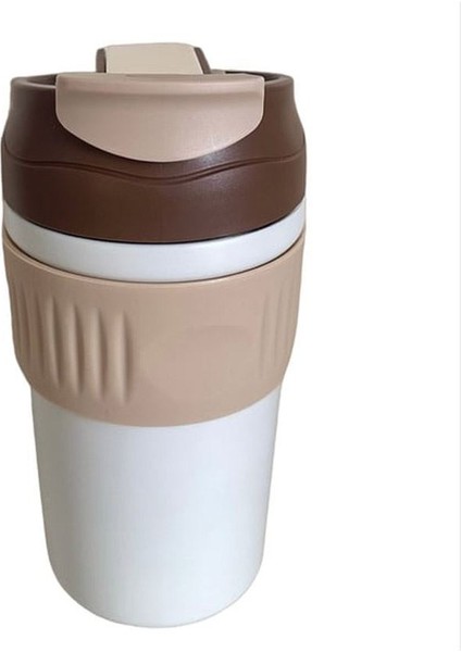 316 L Çelik Kahverengi 450 ml Pipetli Soğuk Sıcak Kahve El Termos Mug CIN847KHV