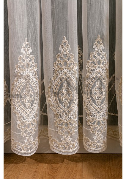 Kullanıma Hazır Lotus Desen Dantelli Krem Renk (1x3) Sık Pileli Tül Perde indirimleri