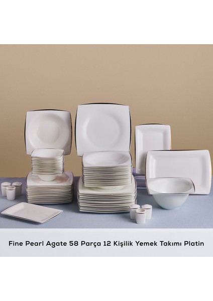 Fine Pearl Agate 58 Parça 12 Kişilik Yemek Takımı Platin
